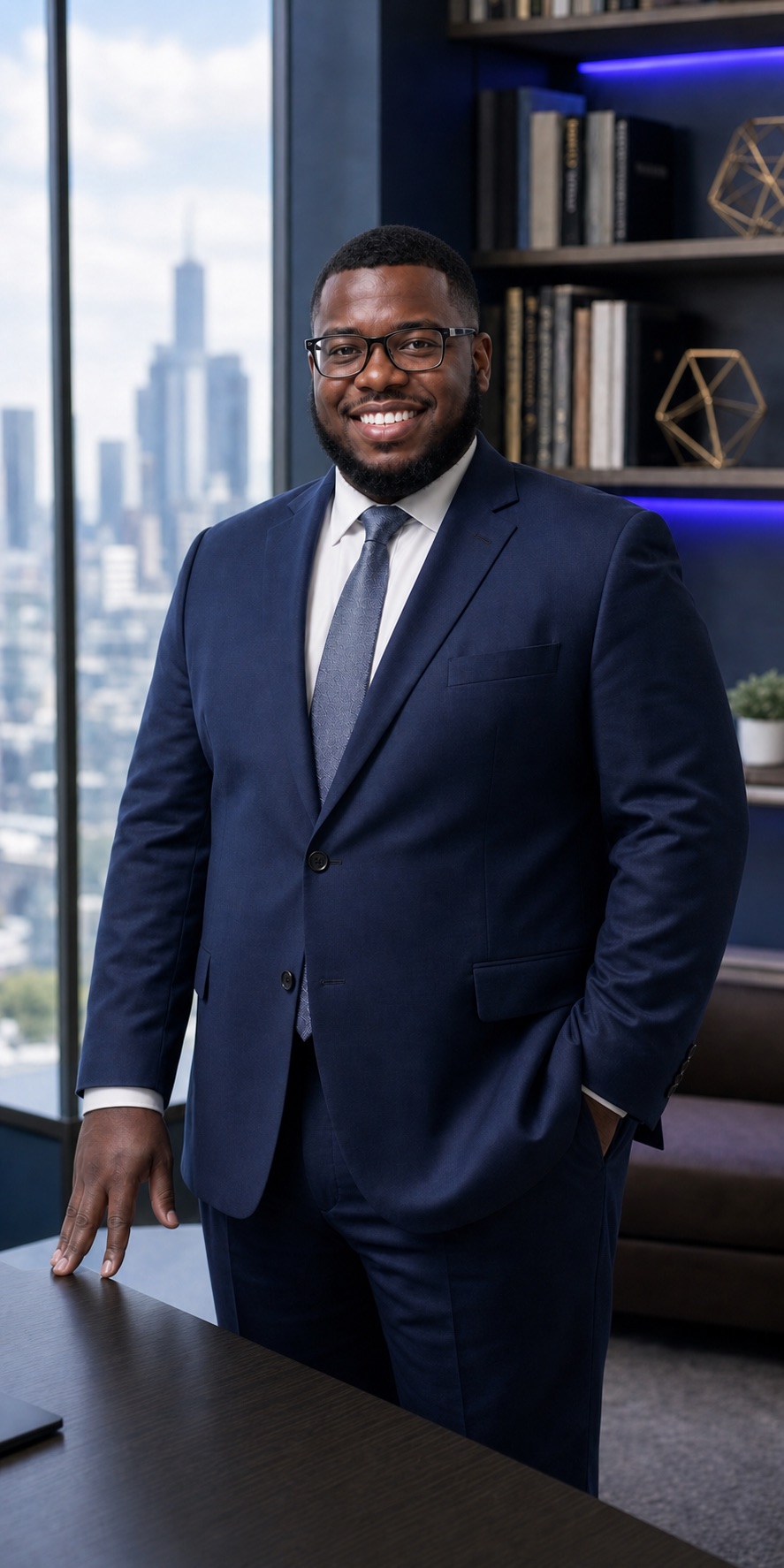 Wendell Cupid II, founder of LegacyBuilt Financial Services, in a professional office